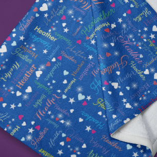 Kobalt Blue Sky vol namen, harten en sterren Fleece Deken