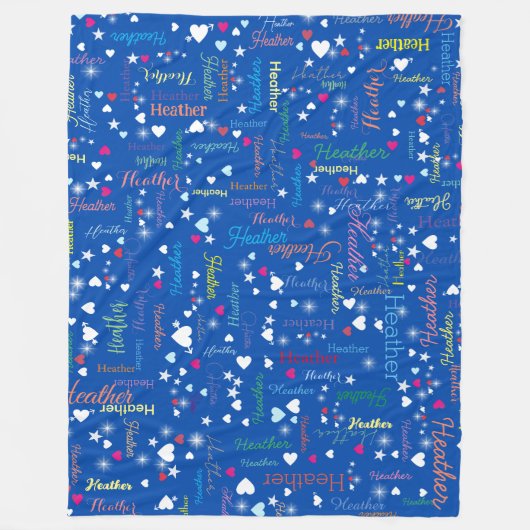 Kobalt Blue Sky vol namen, harten en sterren Fleece Deken (Voorkant)