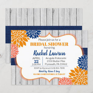 Kobalt Blue Tangerine Blooms Floral Vrijgezellenfe Kaart