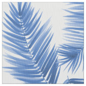 Kobalt Blue Tropical Palm Leaves Pattern Fabric Stof (Close Up)