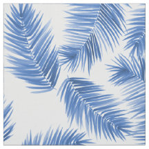 Kobalt Blue Tropical Palm Leaves Pattern Fabric