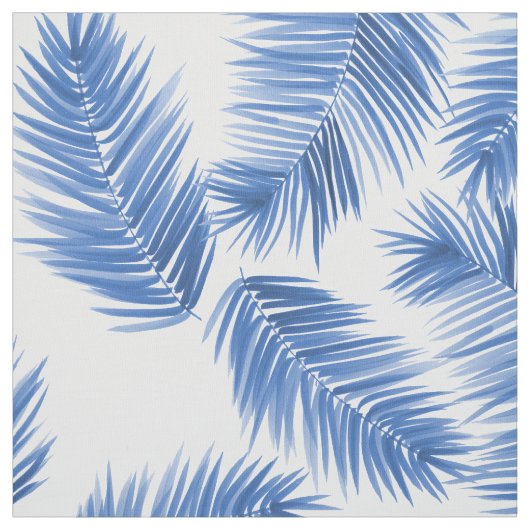 Kobalt Blue Tropical Palm Leaves Pattern Fabric Stof (Swatch)