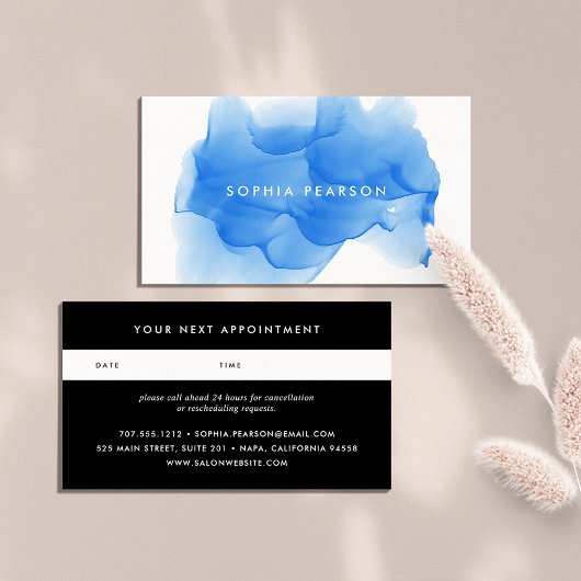 Kobalt Blue Waterverf Blot | Benoemingskaart Afsprakenkaartje