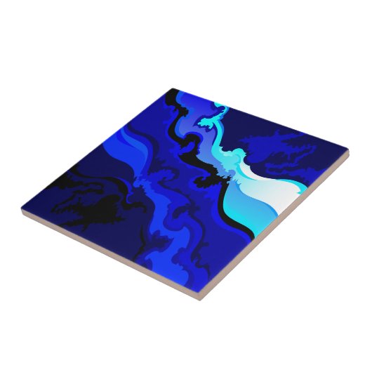 Kobalt Blue Wave Swirl-ontwerp Tegeltje (Zijkant)