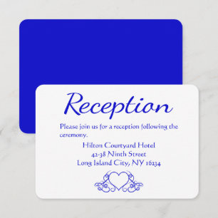  kobalt Blue Wedding Reception Heart Floral Kaart