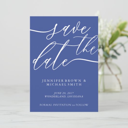 Kobalt Blue Wedding Save Date Custom Photo Save The Date (Staand voorkant)