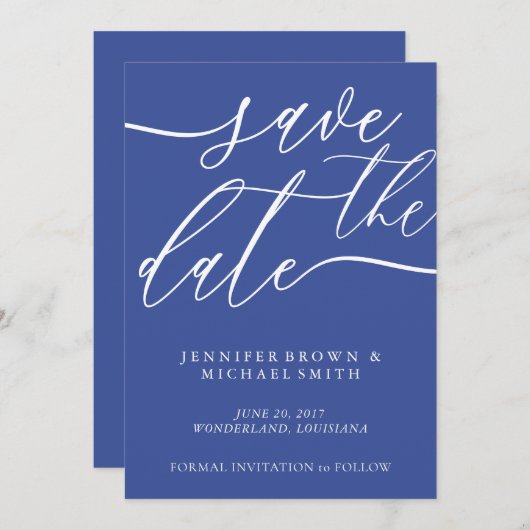 Kobalt Blue Wedding Save Date Custom Photo Save The Date (Voorkant / Achterkant)