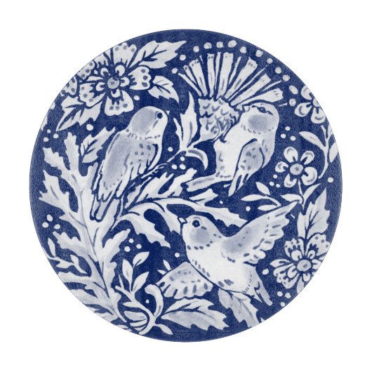 Kobalt Blue White Bird Thistle Rustic Chinoiserie Snijplank (Voorkant)
