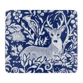 Kobalt Blue White Deer Woodland Tapestry Style Snijplank