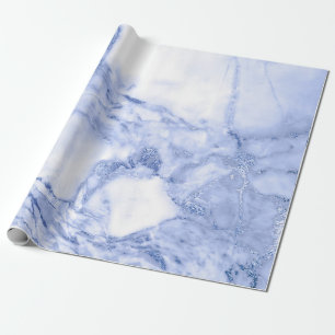 Kobalt Blue White Grey Marble Shiny Glam Cadeaupapier