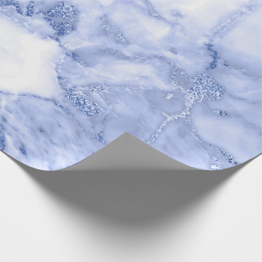 Kobalt Blue White Grey Marble Shiny Glam Cadeaupapier (Hoek)