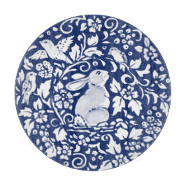 Kobalt Blue White Rabbit Bunny Bird Elegant Floral Snijplank