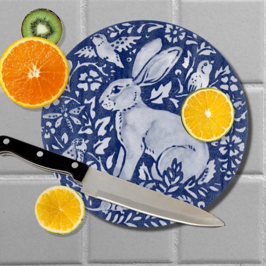 Kobalt Blue White Rabbit Hare Bird Woodland Snijplank