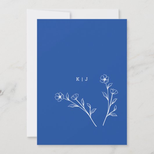Kobalt Blue Wildflower bruiloft uitnodiging (Achterkant)