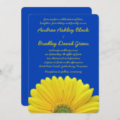 Kobalt Blue Yellow Gerber Daisy Wedding Invitation Kaart (Voorkant / Achterkant)