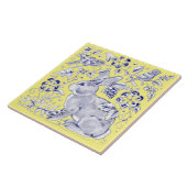 Kobalt Blue Yellow Rabbit Bird Woodland Floral Tegeltje (Zijkant)
