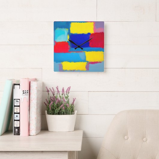 "Kobalt Carnaval" Abstracte kunst Vierkante Klok (Leeskamer)