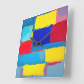 "Kobalt Carnaval" Abstracte kunst Vierkante Klok (Hoek)