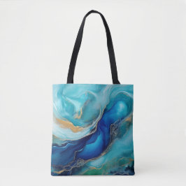 Kobalt Dreams: Een Oceanische Abstract Tote Bag