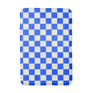 Kobalt en crèmekleurig schaakbordpatroon badmat