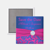 Kobalt en Fuchsia Damask Bewaar de Datummagneet Magneet (Voorkant / Achterkant)