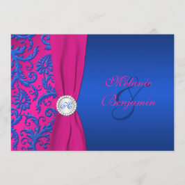 Kobalt en Fuchsia Damask bruiloft uitnodiging