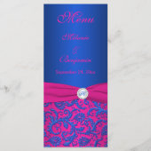 Kobalt en Fuchsia Damask Menu Kaart (Voorkant)
