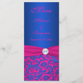 Kobalt en Fuchsia Damask Menu Kaart