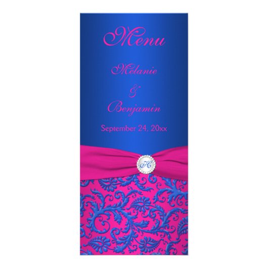 Kobalt en Fuchsia Damask Menu Kaart 2 (Voorkant)