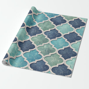 Kobalt en Teal Vierblad - Mediterraan Mozaïek Cadeaupapier
