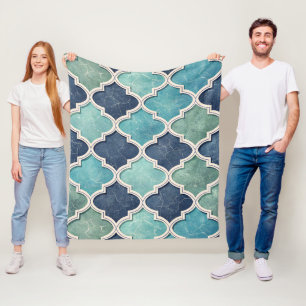 Kobalt en Teal Vierblad - Mediterraans Mozaïek Fleece Deken