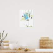 Kobalt Floral Splash-Poster Poster (Keuken)