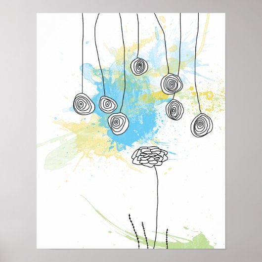 Kobalt Floral Splash-Poster Poster (Voorkant)