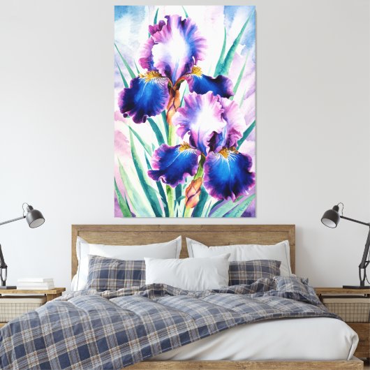 *~* Kobalt Iris Bloem Artsy Iris Schilderen AP84 Canvas Afdruk (Insitu (Slaapkamer))