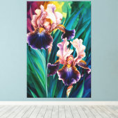 *~* Kobalt Irissen Bloem Artsy Iris Schilderen AP8 Canvas Afdruk (Insitu (Houten vloer))