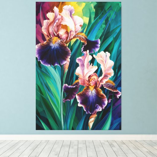 *~* Kobalt Irissen Bloem Artsy Iris Schilderen AP8 Canvas Afdruk (Insitu (Houten vloer))