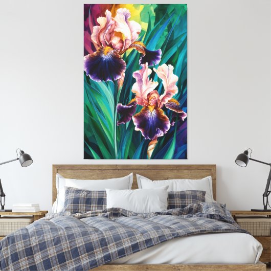 *~* Kobalt Irissen Bloem Artsy Iris Schilderen AP8 Canvas Afdruk (Insitu (Slaapkamer))