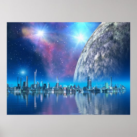 Kobalt Island Cites Scifi / Fantasy Art Print (Voorkant)