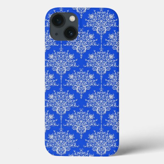 Kobalt Koningsblauw en Witte Damast Case-Mate iPhone Case (Achterkant)