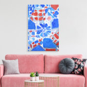 Kobalt & Koraal Geometrisch Abstract Expressionism Canvas Afdruk (Insitu (Woonkamer))