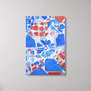 Kobalt & Koraal Geometrisch Abstract Expressionism Canvas Afdruk