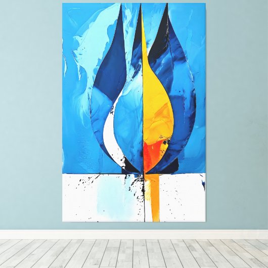 Kobalt Line Art Intrige Abstract Canvas Afdruk (Insitu (Houten vloer))