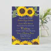 kobalt marine blauw hout zonnebloem rustieke bruil kaart (Staand voorkant)