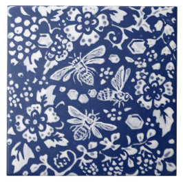Kobalt Navy Blue Cobalt Beehive Floral Animal Tegeltje