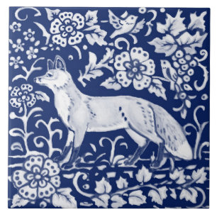 Kobalt Navy Blue Cobalt Fox Woodland Floral Morris Tegeltje
