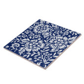Kobalt Navy Blue Floral Flower Leaf Intricate Tegeltje (Zijkant)