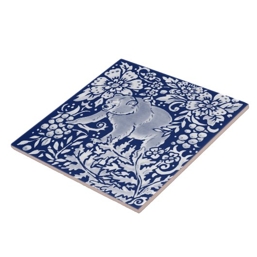 Kobalt Navy Blue Woodland Animal Beer Forest Tegeltje (Zijkant)