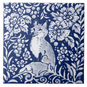 Kobalt Navy Blue Woodland Animal Cute Fox Fern Tegeltje (Voorkant)