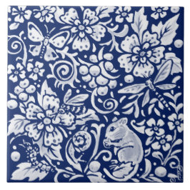 Kobalt Navy Blue Woodland Animal Mouse Bee Insect Tegeltje