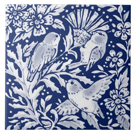 Kobalt Navy Blue Woodland Animal op Thistle Tegeltje (Voorkant)